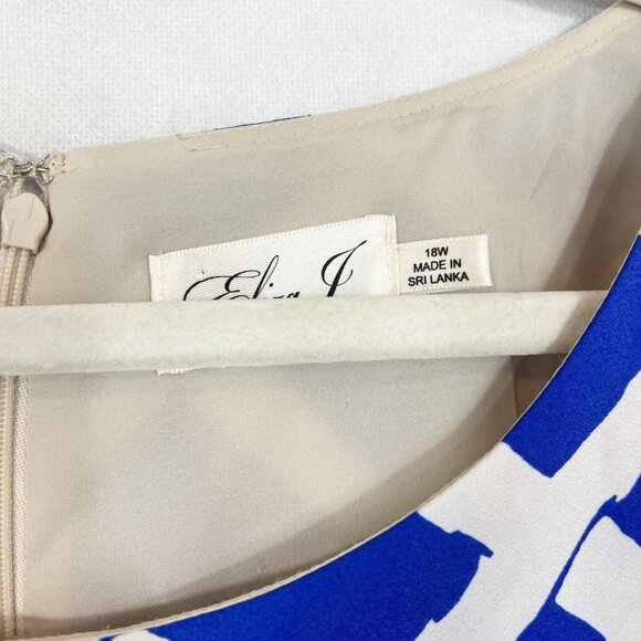 Eliza J Blue Trellis Print Pleated Dress Pockets Business Cocktail Size 18W - Picture 5 of 9